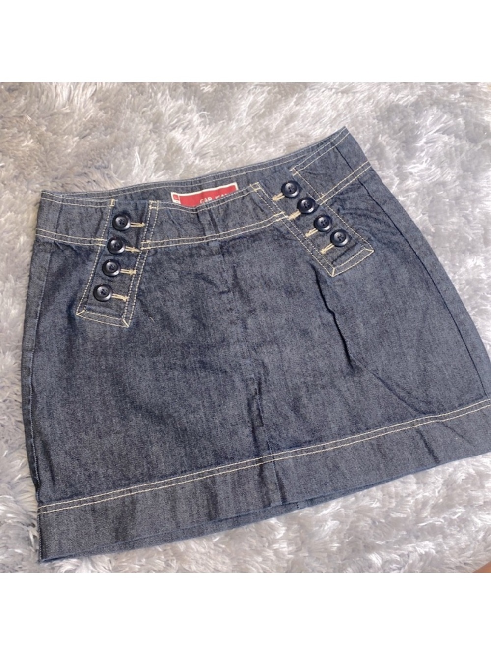 Undisclosed Brand Dark Blue Denim Mini Skirt with Button Accent